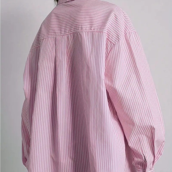 Bow Detail Oversized Striped Shirt Blouse - Picture 10 of 10